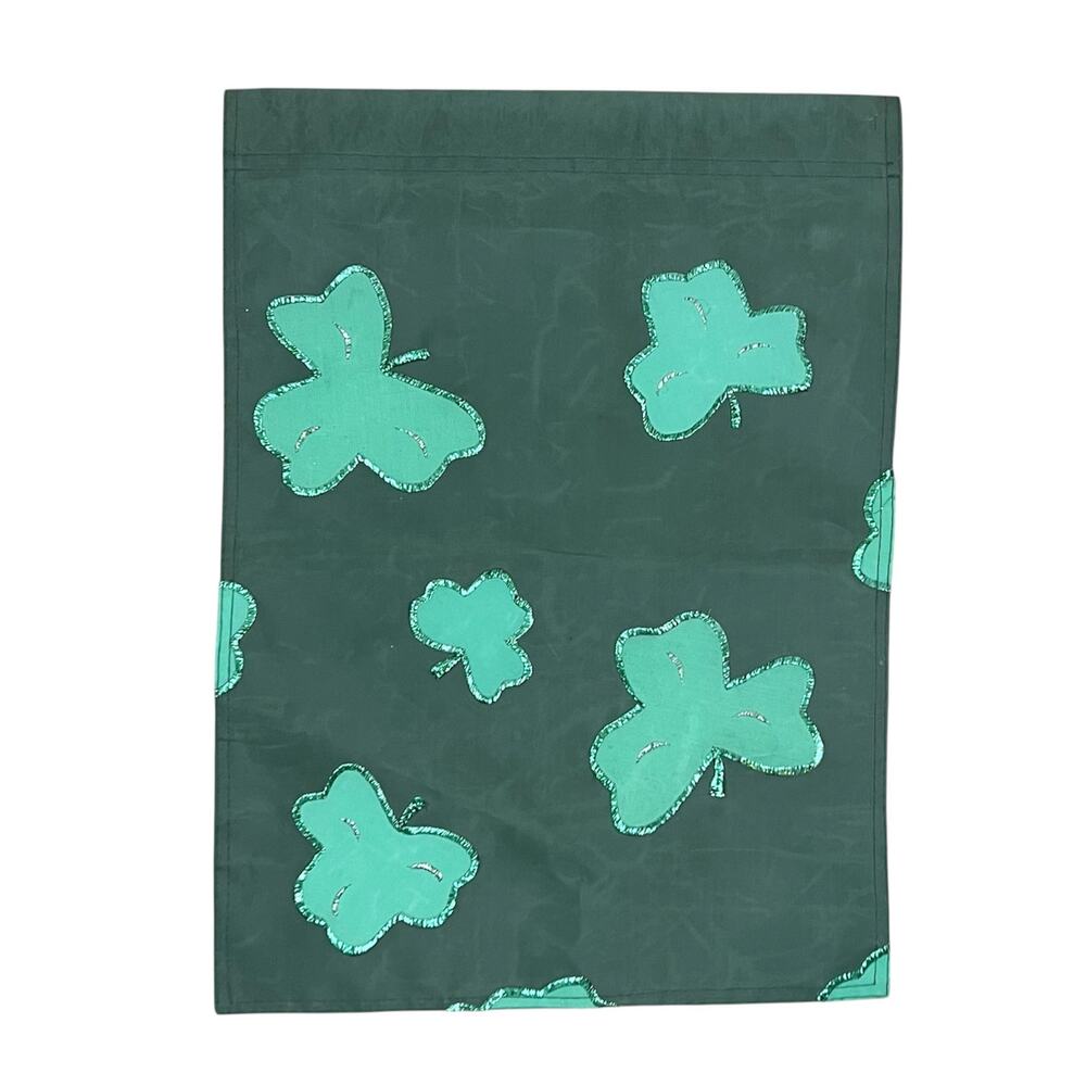 St. Patrick's Day Metallic Embroidered Shamrock Outdoor Mini Garden Flag Green